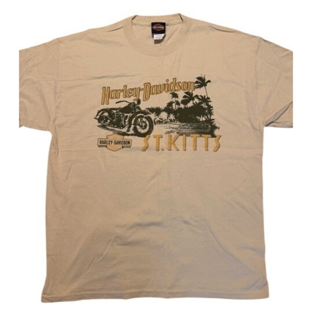 Harley-Davidson St. Kitts Graphic T-Shirt Mens XL Tan Short Sleeve Biker Tee